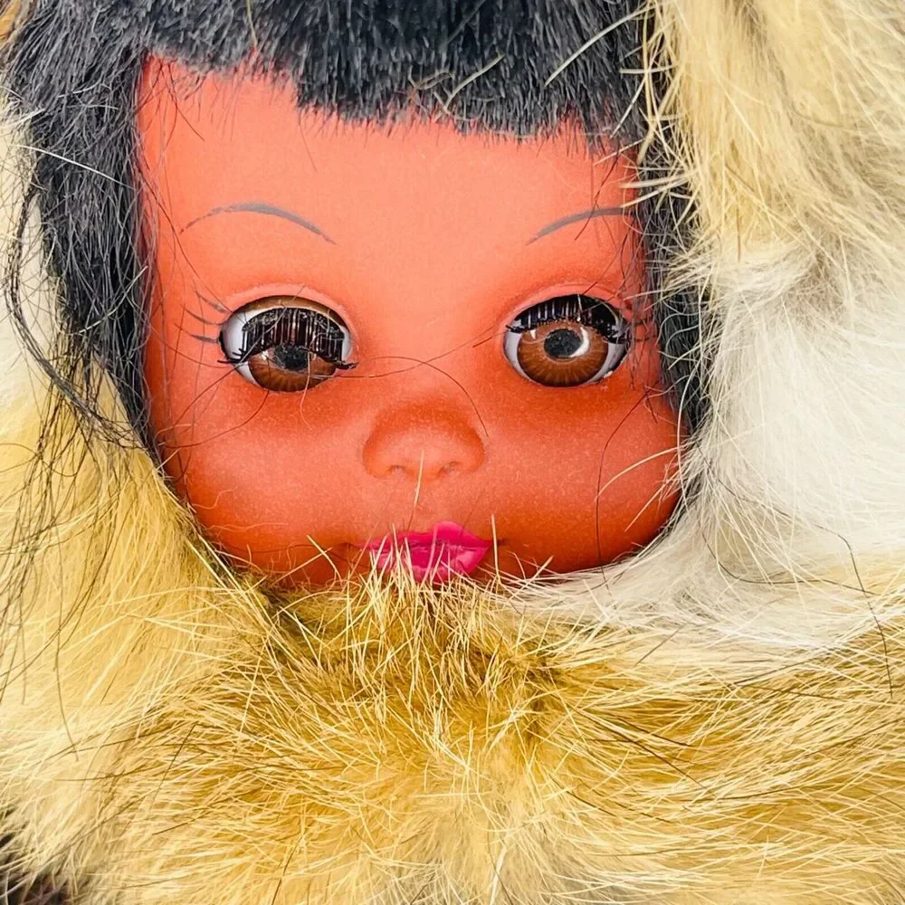Vintage Artist Eskimo Girl Inuit Doll Native Alaskan Carlson Real Rabbit Fur